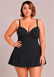 Polka Dots Plunge Front Swimdress D to E